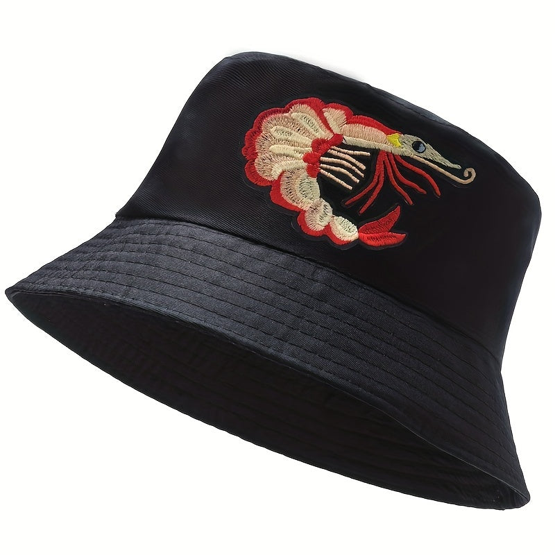 Lobster Embroidery Bucket Hat Unisex Cotton Anime Sunshade Cap