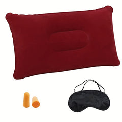 Ultralight Inflatable Travel Pillow with Earmuffs Small Squared Flocked