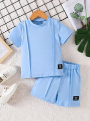 Boy's 2pcs Solid T shirt & Shorts Set Casual Outfits For Summer