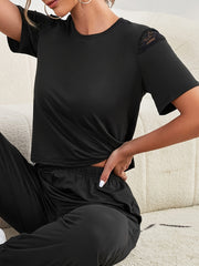 Women's Pajama Set Short Sleeve Top & Elastic Waistband Pants
