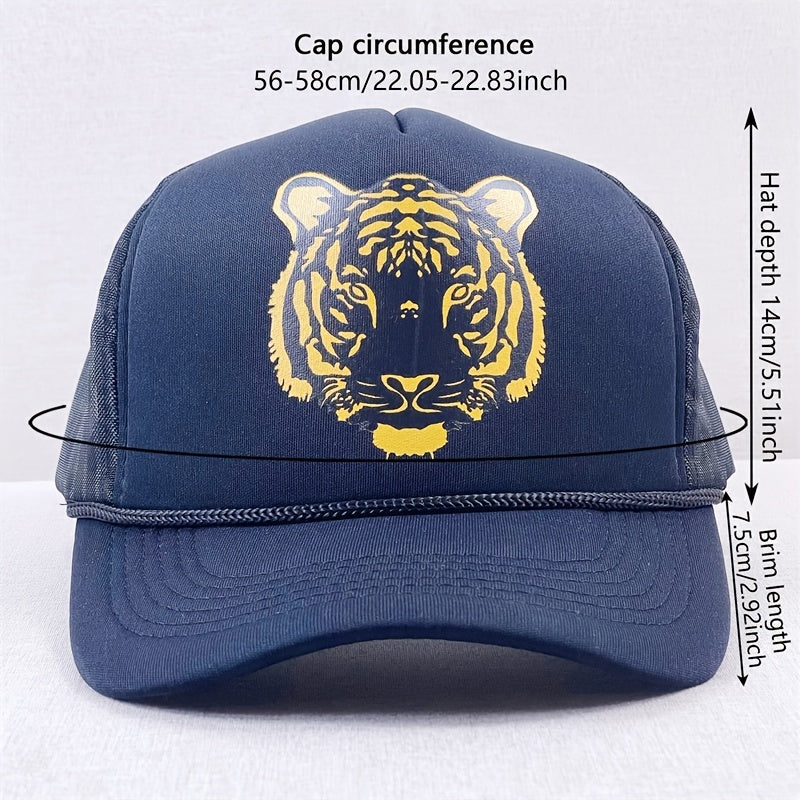Tiger Head Print Trucker Hat Mesh Baseball Cap Hip Hop Adjustable Dad Hats
