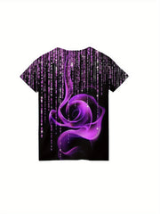 3D Flower Graphic Crew Neck Tee for Girls - Summer Wear