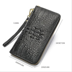 Cowhide Leather Crocodile Embossed Wallet Long Zipper Clutch