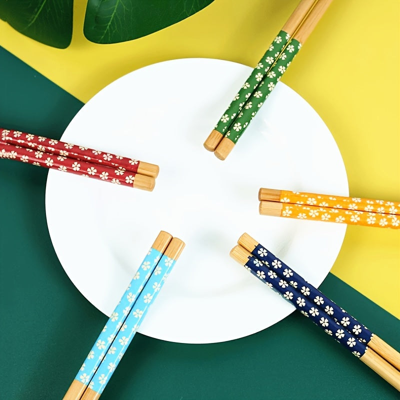 1pc Bamboo Chopsticks Floral Pattern Non-slip Kitchen Supplies