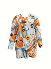Graffiti Print Long Sleeve V Neck Tee Dress