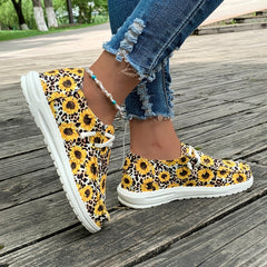 Sunflower & Leopard Print Slip On Canvas Sneakers