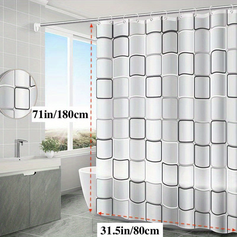 1pc Checkered PEVA Shower Curtain With 12 Hooks