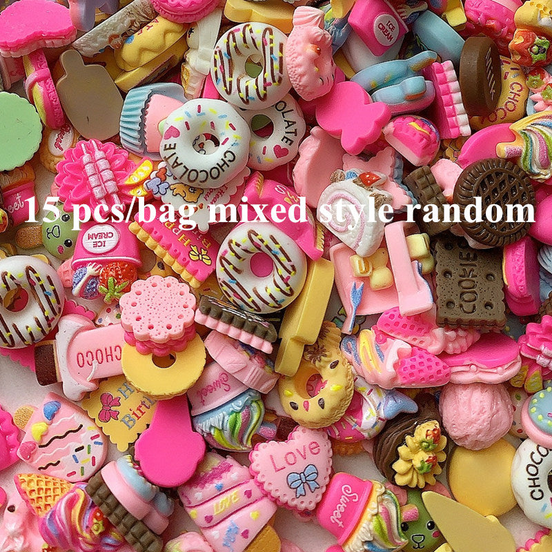 15 Pcs Mixed Style Resin Food Charms for DIY Decoration