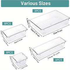 25pcs Drawer Organizer Set Clear Plastic Desk Drawer Dividers Trays Dresser Stor
