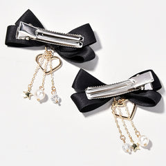 2pcs Girls Bowknot Hair Clips Stars & Hearts Pendant Hairpins