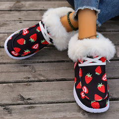 Women's Strawberry Print Non slip Sneakers Low Top Warm Sport Shoes