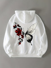 Butterfly Drawstring Hooded Shirt Solid Long Sleeve Sweater