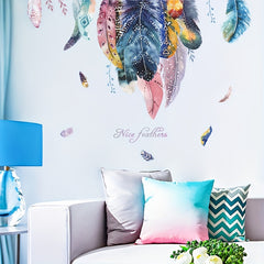 Colorful Feather Wall Sticker Bedroom Entrance Living Room Decoration