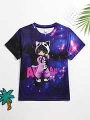 Boy's Galaxy & Cartoon Graphic T shirt 3D Digital Print Active Slightly Stretch