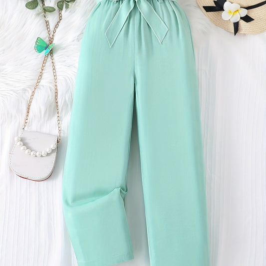 Girls' Vibrant Viscose Long Trousers With Waist Belt
