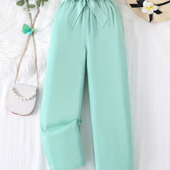 Girls' Vibrant Viscose Long Trousers With Waist Belt