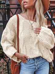 Women's Plus Cable Lantern Sleeve One Shoulder Jumper