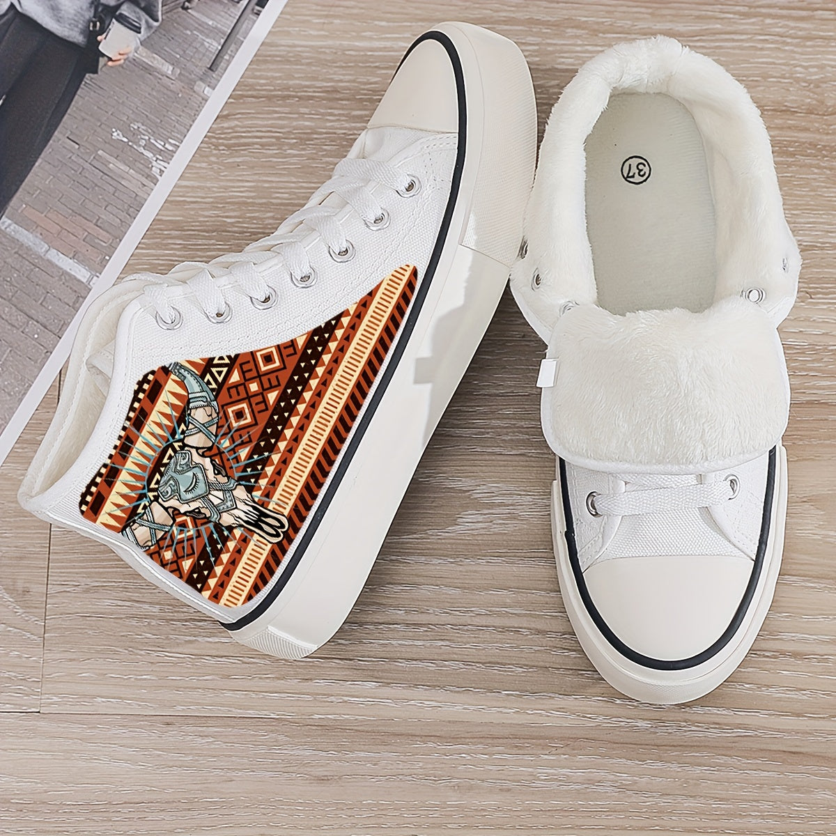 Cow Print Plush Lined Thermal Sneakers