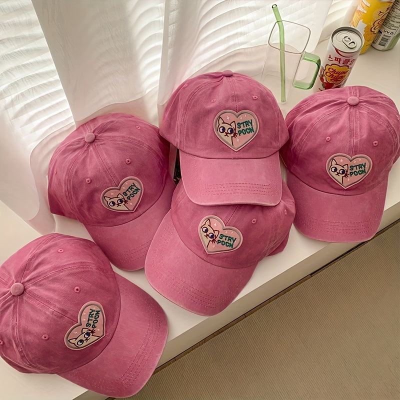 Pink Patch Baseball Cap Cartoon Cat Cotton Sports Hat Women Dad Hats