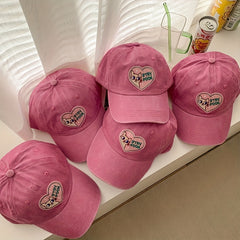 Pink Patch Baseball Cap Cartoon Cat Cotton Sports Hat Women Dad Hats