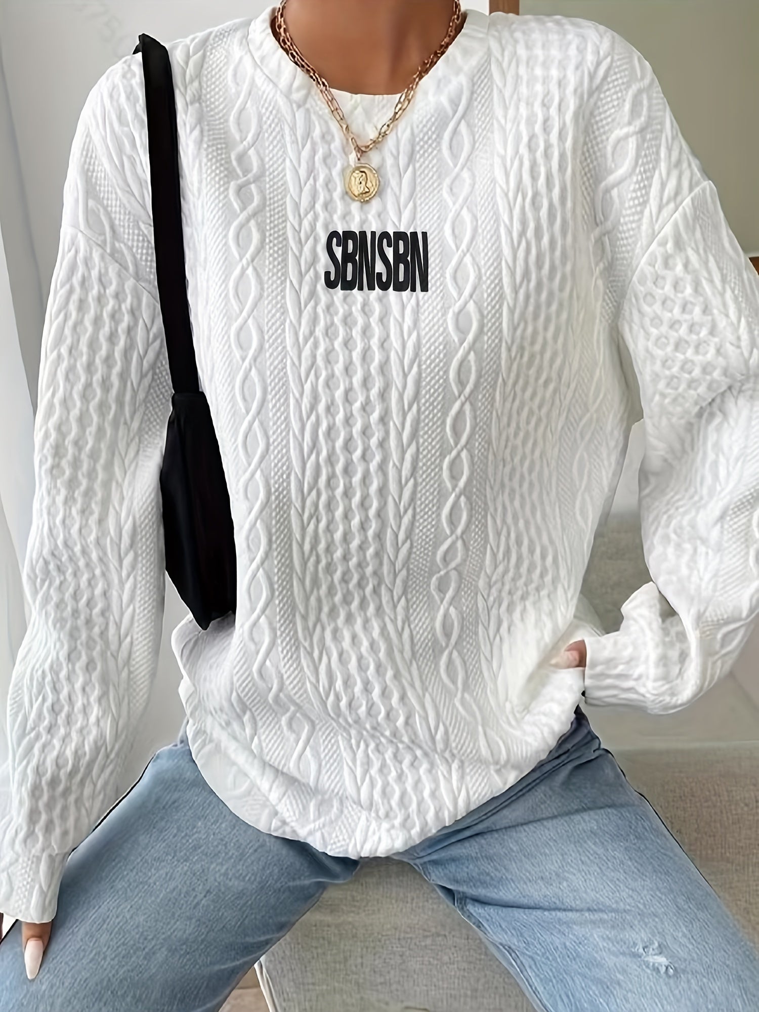 Letter Print Sweatshirt Casual Long Sleeve Crew Neck for Fall & Winter