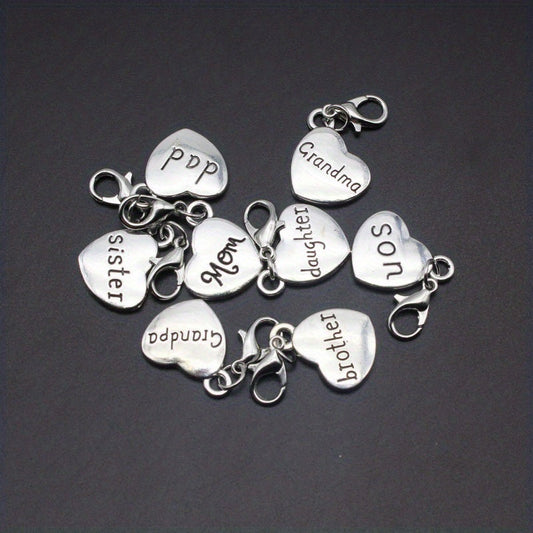 8pcs Silvery 3D Family Member Pendants Lobster Clasp