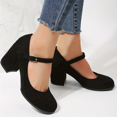 Women's Block Heel Buckle Strap Pumps Work Shoes