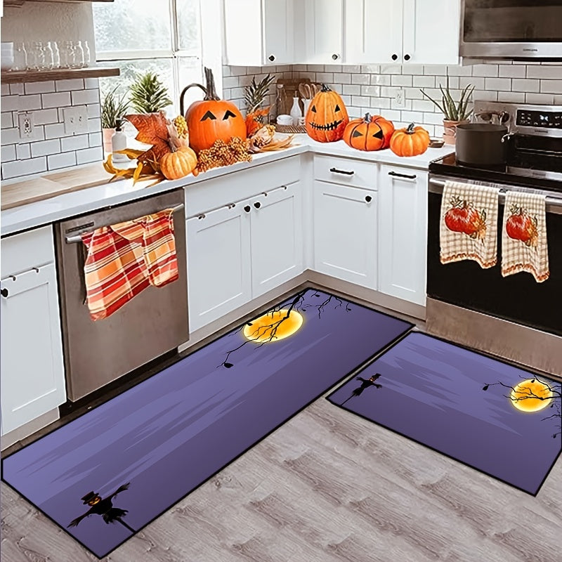 2pcs Halloween Kitchen Carpet & Cushion Set Anti-Fouling Non-Slip Washable Mat