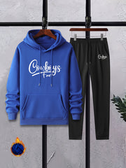 Men's Cowboy Fan Crew Neck T Shirt Hooded Sweatshirt & Sweatpants Set