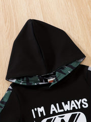 Newborn Infant Camouflage Hooded Romper I'M ALWAYS Letter Print Jumpsuit