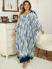 Boho Cover Up Tie Dye Striped Batwing Sleeve V Neck