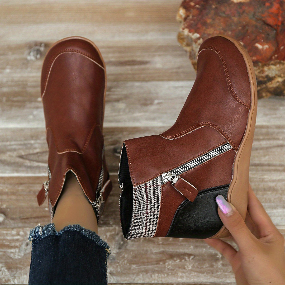 Women's Side Zipper Short Boots Faux Leather Ankle Booties