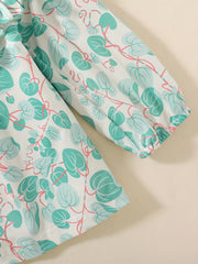 Girl's Plant Print Suit Doll Collar Top Pants Set