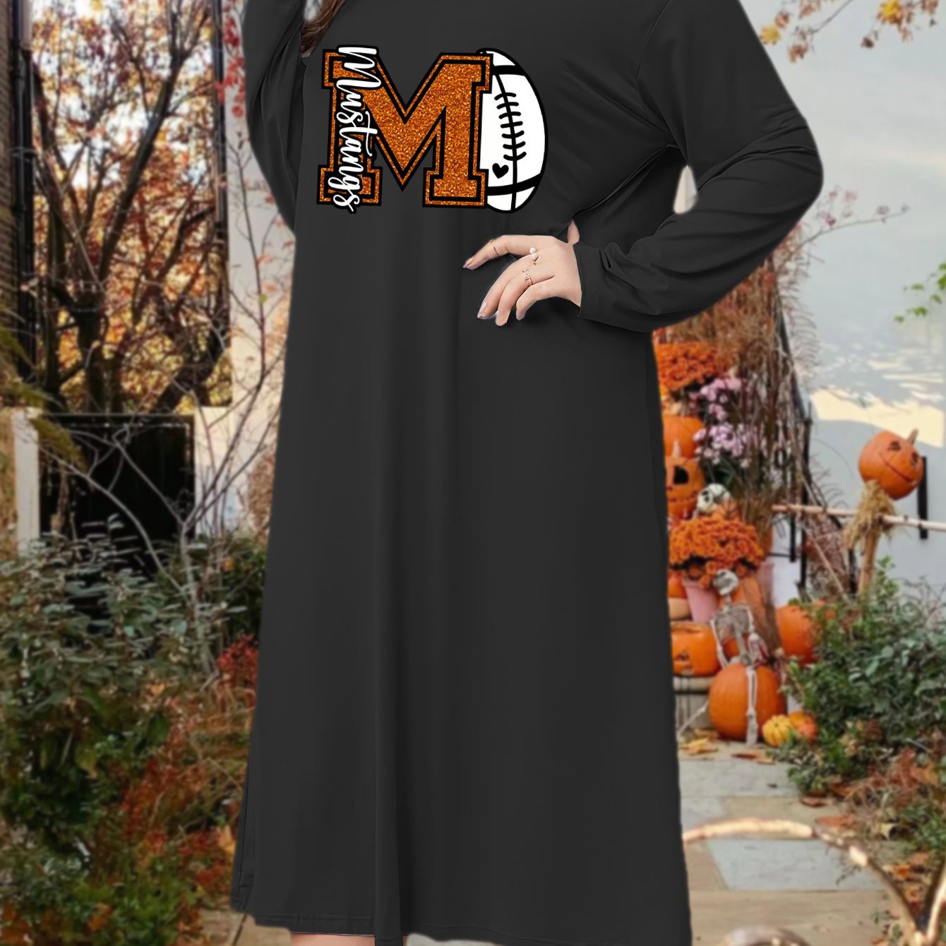 Sporty Lounge Dress Rugby & Letter Print Long Sleeve Tee Sleep Dress