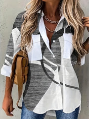 Women's Plus Size Geometric Print Button Up Blouse