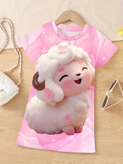 Cute 3D Sheep Graphic Dress for Girls
