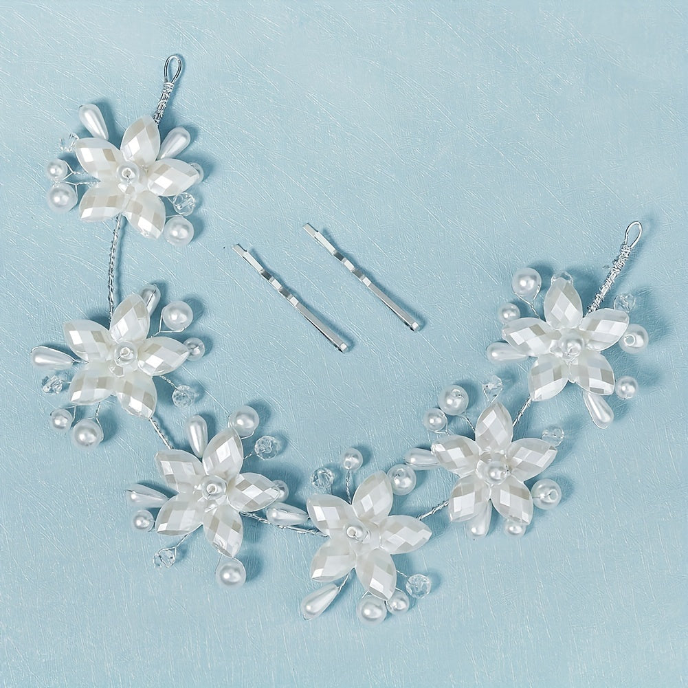 Bridal Headpiece Faux Pearl Flower Hair Accessories