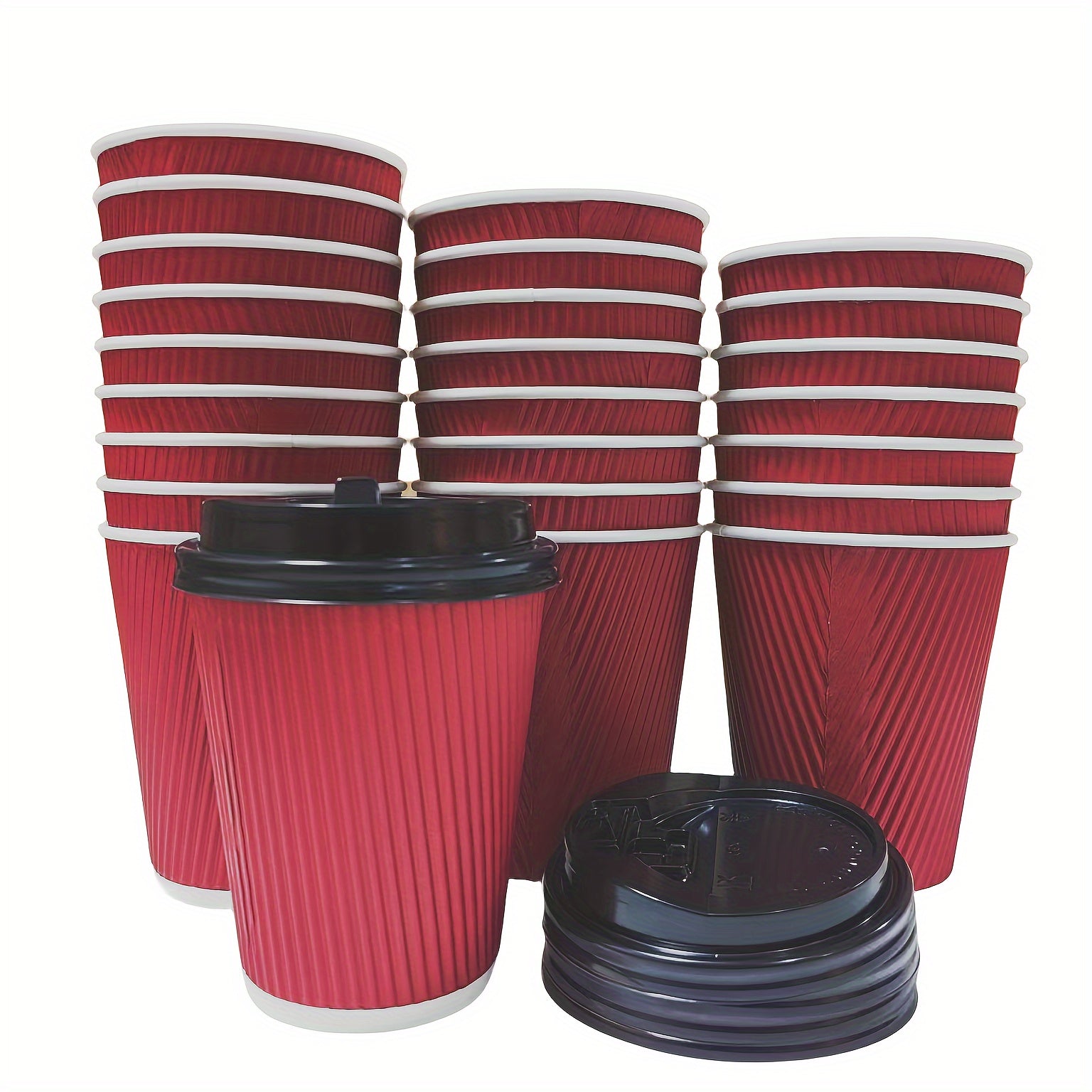 20pcs 355ml 12oz Disposable Red Coffee Cups With Lids for Hot Drinks