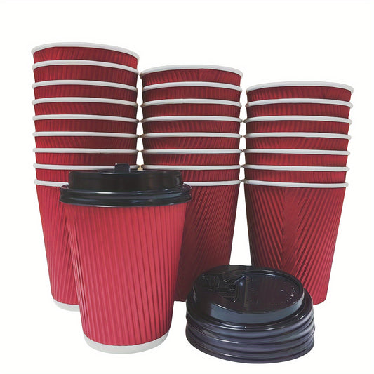 20pcs 355ml 12oz Disposable Red Coffee Cups With Lids for Hot Drinks