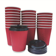 20pcs 355ml 12oz Disposable Red Coffee Cups With Lids for Hot Drinks