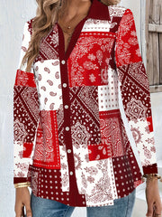 Women's Plus Paisley Print Long Sleeve Button Up Blouse