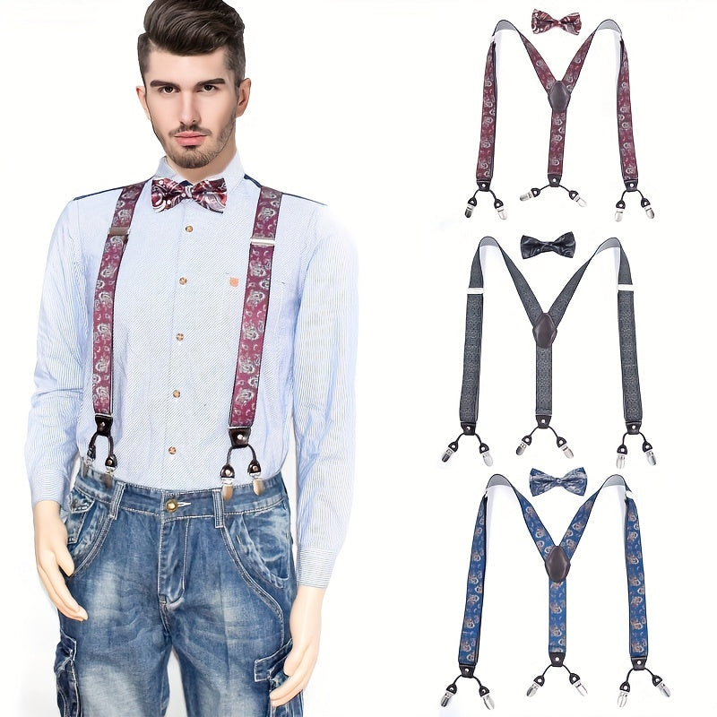 Retro Bow Tie Set with Anti-slip Suspenders