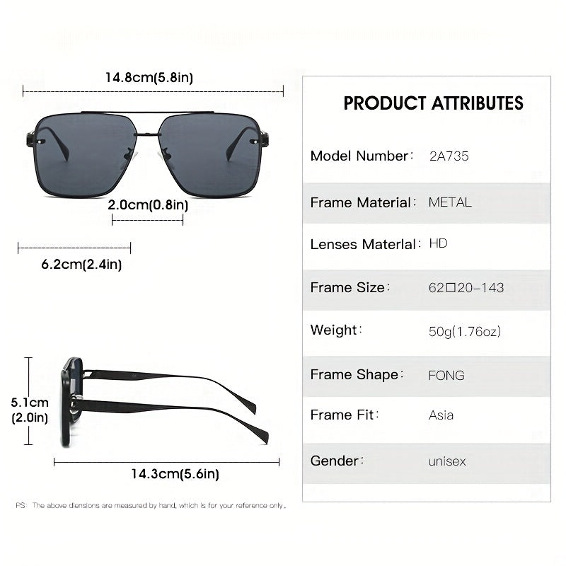 Men Square Frame Metal Sunglasses For Cycling Driving