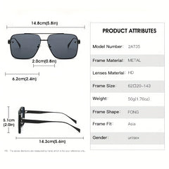 Men Square Frame Metal Sunglasses For Cycling Driving