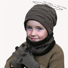 Kids Winter Knit Hat Scarf Gloves Set, Warm Beanie with Gloves & Scarf