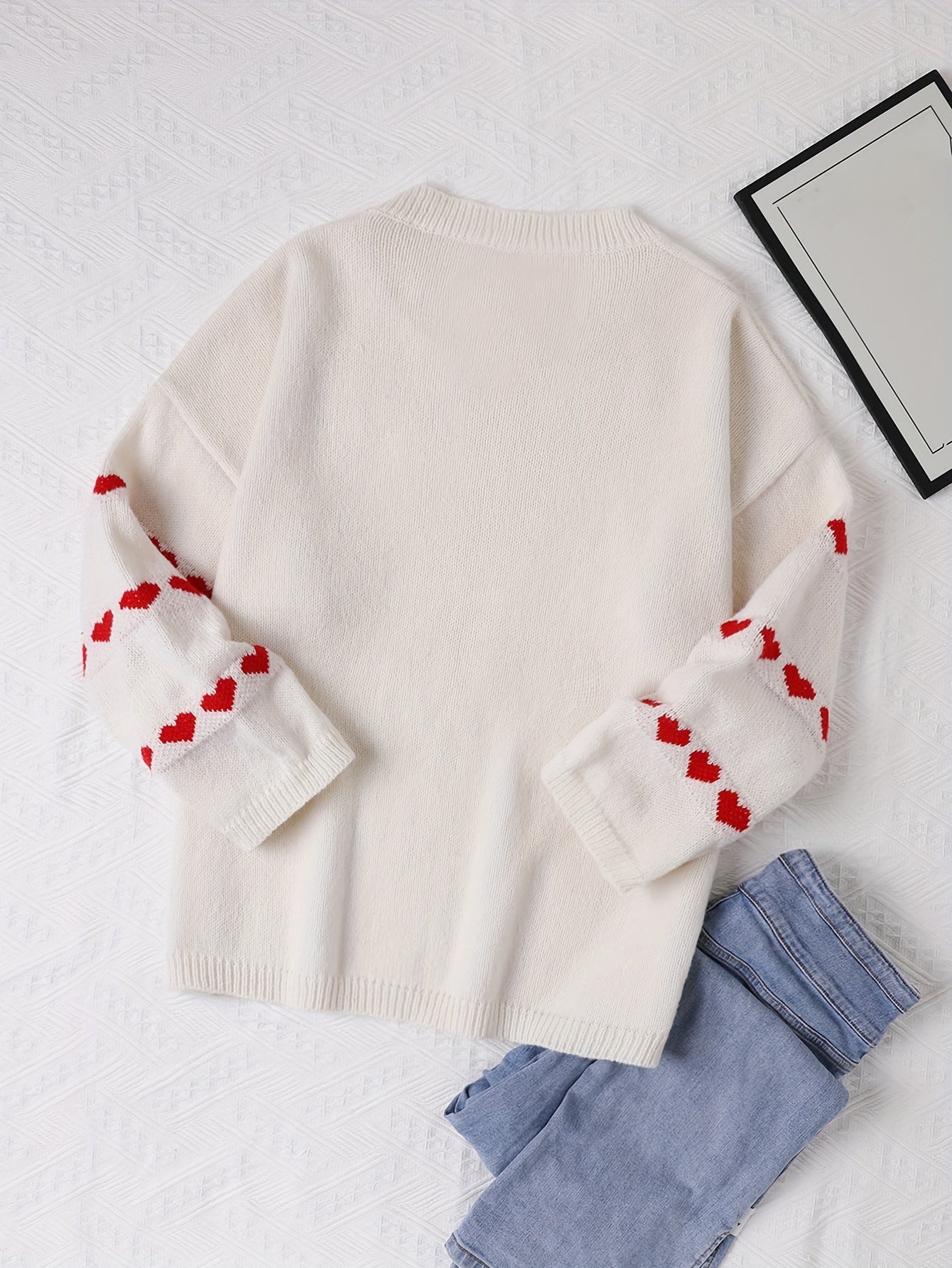 Heart Print Sweater Women's Long Sleeve Jumper