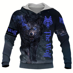 Wolf 3D Print Hoodie Men's Graphic Hooded Pullover for Autumn Winter