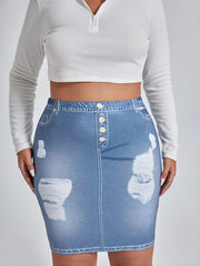 Denim Print High Waist Bodycon Skirt