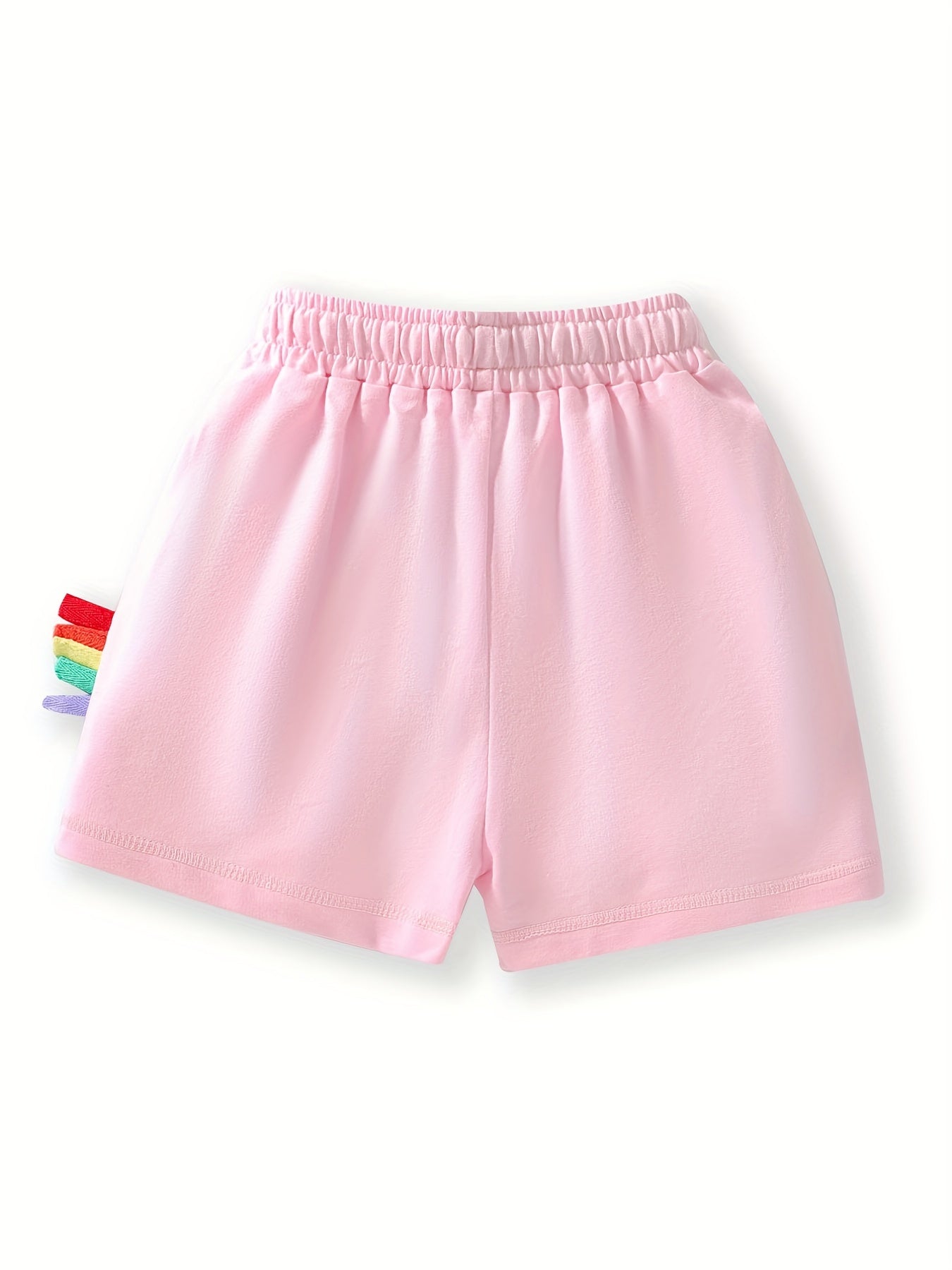 Toddler Girls Cloud Rainbow Embroidered Bow Elastic Waist Cotton Shorts
