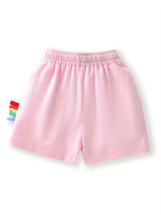 Toddler Girls Cloud Rainbow Embroidered Bow Elastic Waist Cotton Shorts